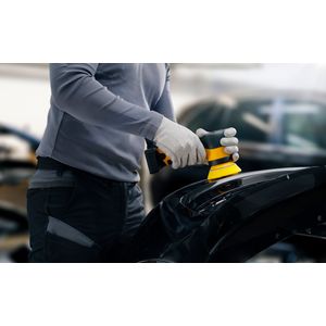 Mirka® ARP300-B 3" Cordless Angled Rotary Polisher Kit - In Use | UnitedFinish.com