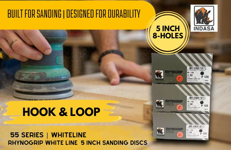 Indasa 5in 8-Hole Whiteline Sanding Discs 55 Series - Package | UnitedFinish.com