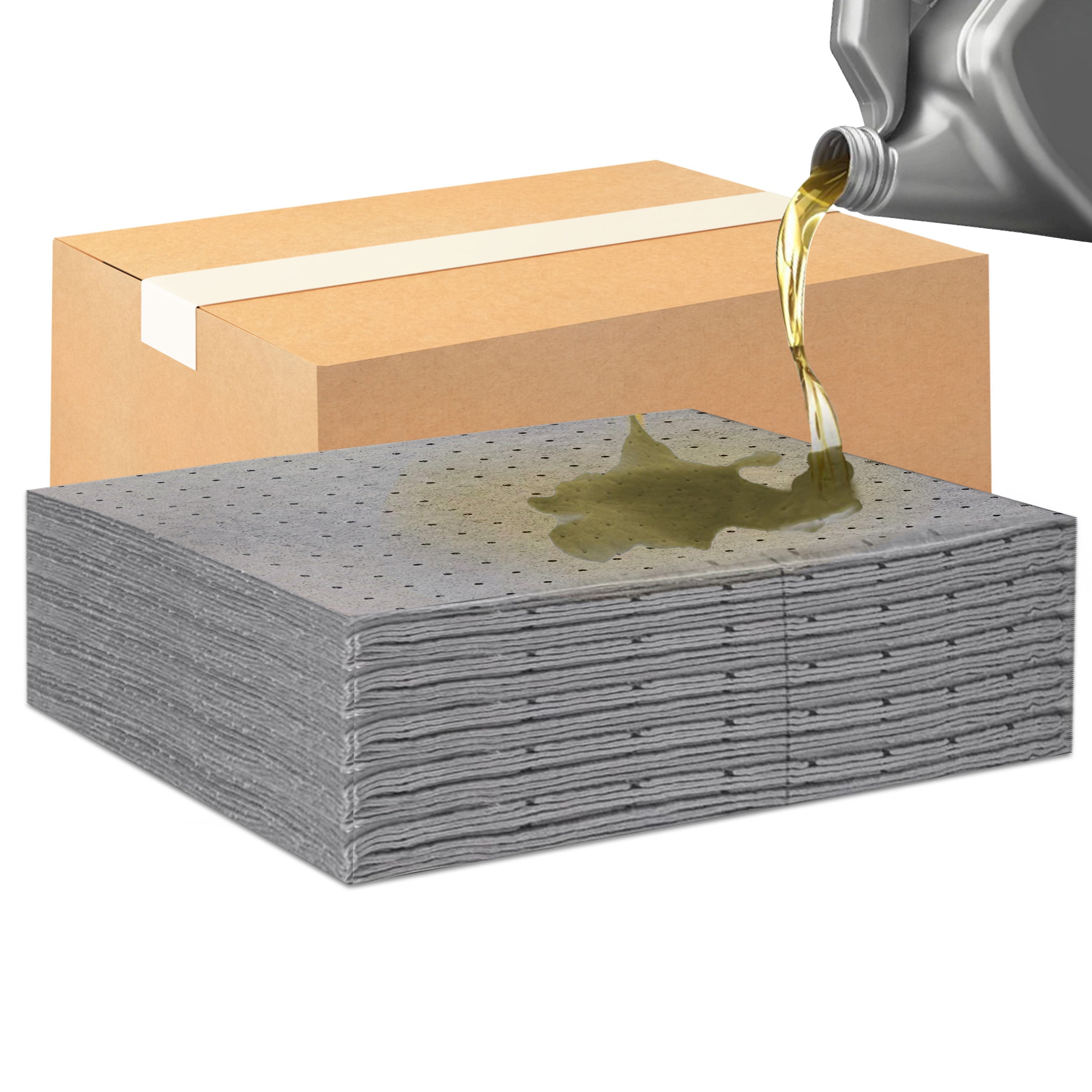 Oil Absorbent Pads – Heavy-Duty 15"x18", Meltblown Polypropylene Mats | Tear-Resistant, Hydrophobic, Reusable, Fast Oil Cleanup for Automotive, Marine & Industrial Use (100, 15in x 18in)