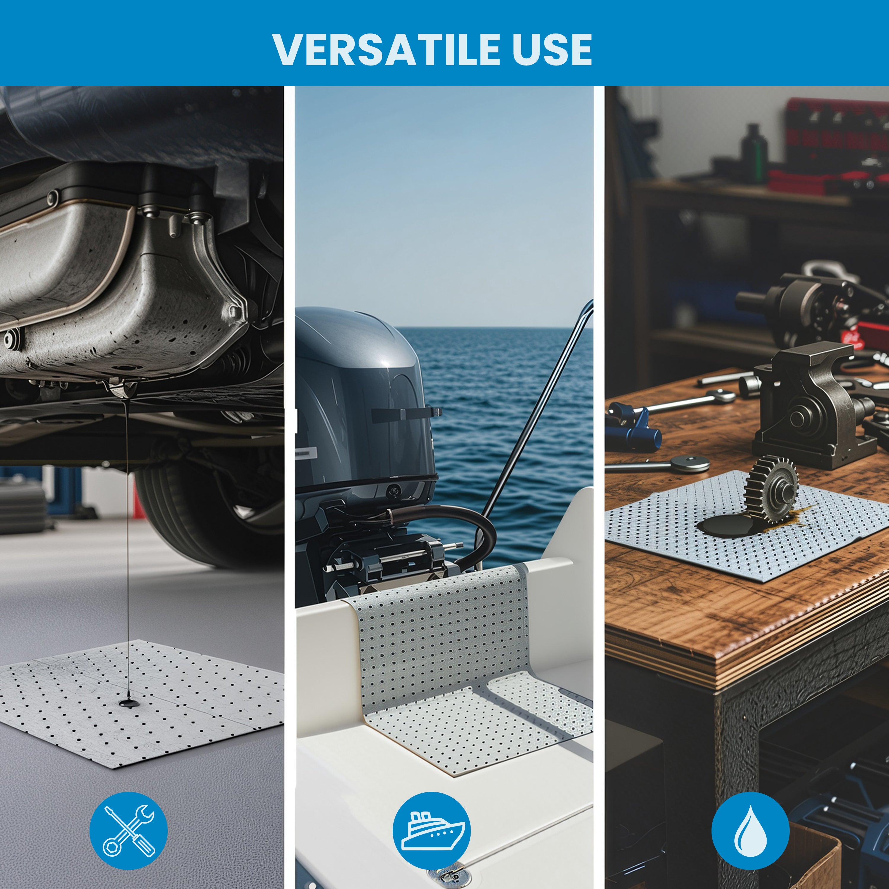 Oil Absorbent Pads – Heavy-Duty 15"x18", Meltblown Polypropylene Mats | Tear-Resistant, Hydrophobic, Reusable, Fast Oil Cleanup for Automotive, Marine & Industrial Use (100, 15in x 18in)