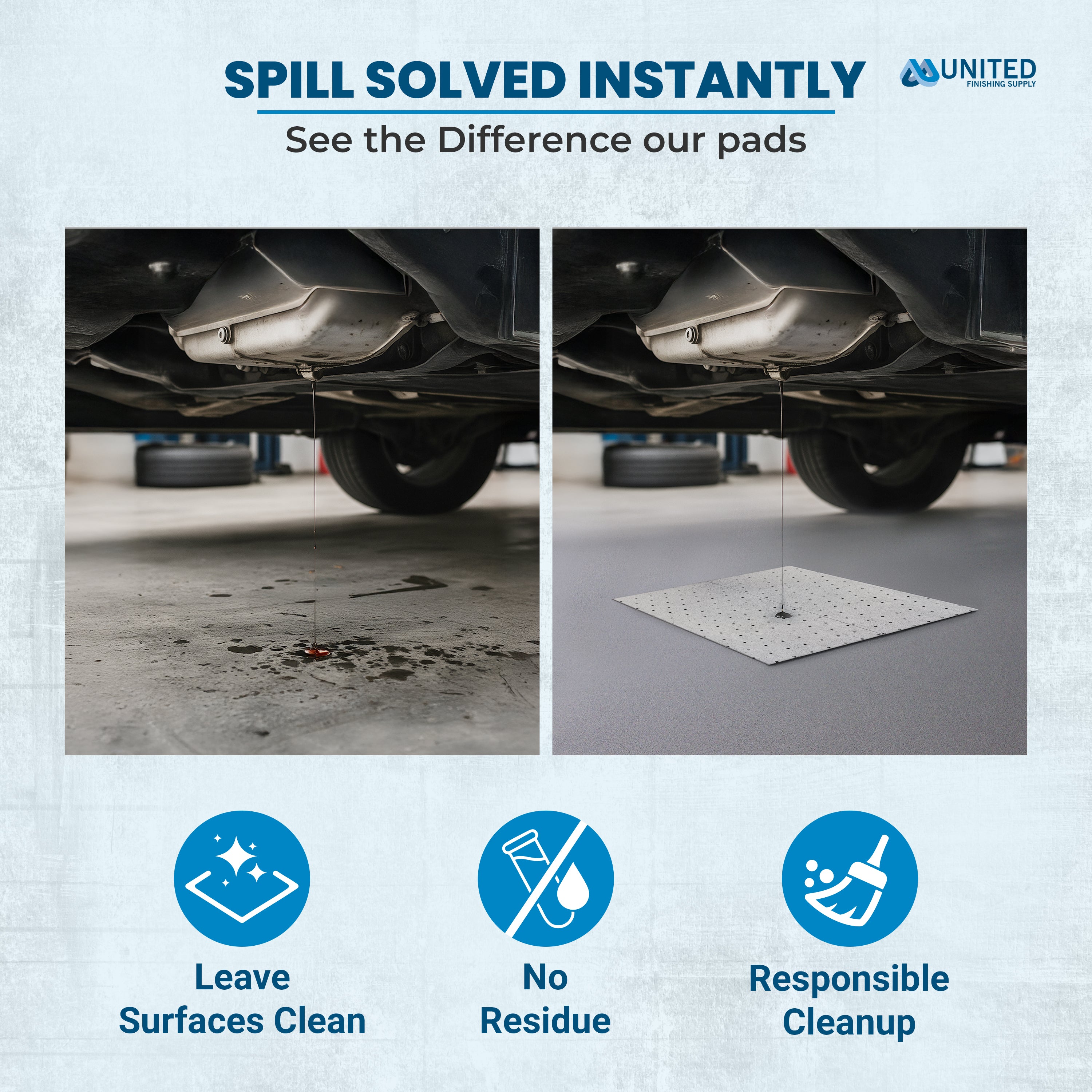 Oil Absorbent Pads – Heavy-Duty 15"x18", Meltblown Polypropylene Mats | Tear-Resistant, Hydrophobic, Reusable, Fast Oil Cleanup for Automotive, Marine & Industrial Use (100, 15in x 18in)
