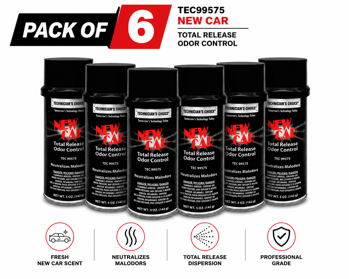 Technicians Choice TEC99575 New Car Aero Bomb Total Release Odor Control – 5 oz Automotive Air Freshener & Odor Eliminator, Case of 12