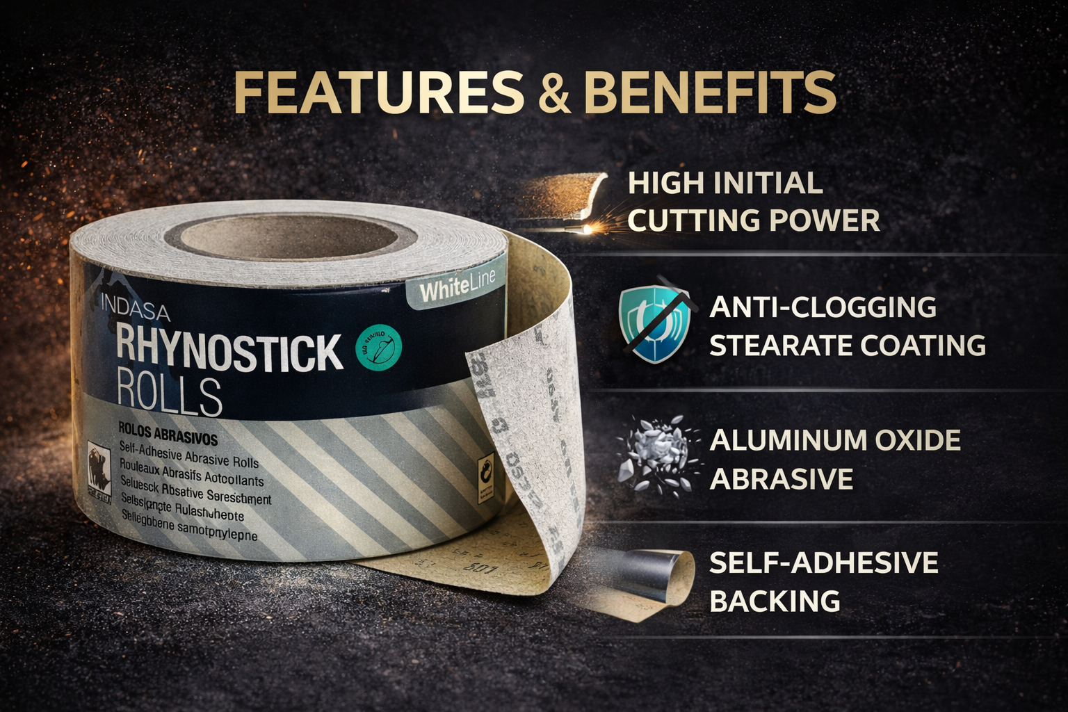 Indasa 2.75" Rhynostick Whiteline PSA Sanding Rolls, 96 Series
