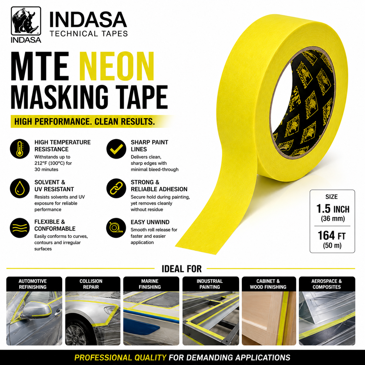 INDASA MTE Neon High-Temperature Masking Tape – Professional Automotive &amp; Industrial Masking