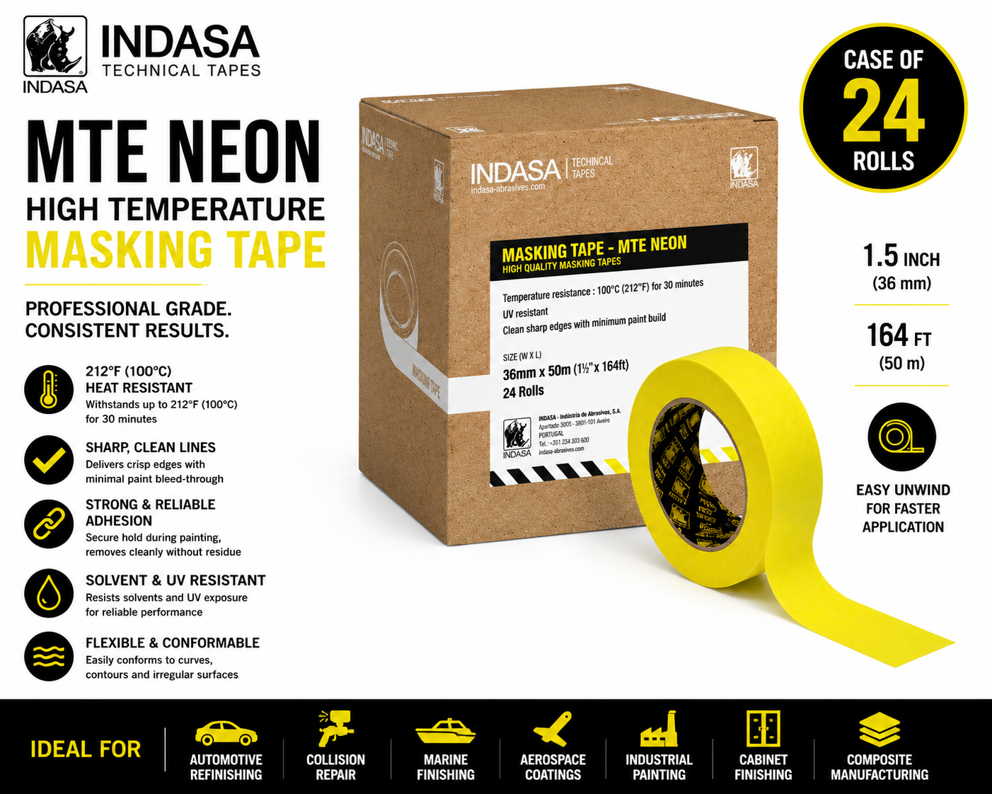 INDASA MTE Neon High-Temperature Masking Tape – Professional Automotive &amp; Industrial Masking