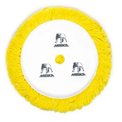 Mirka 7.5in Yellow Wool Blend Polishing Grip Pad - Side View | UnitedFinish.com