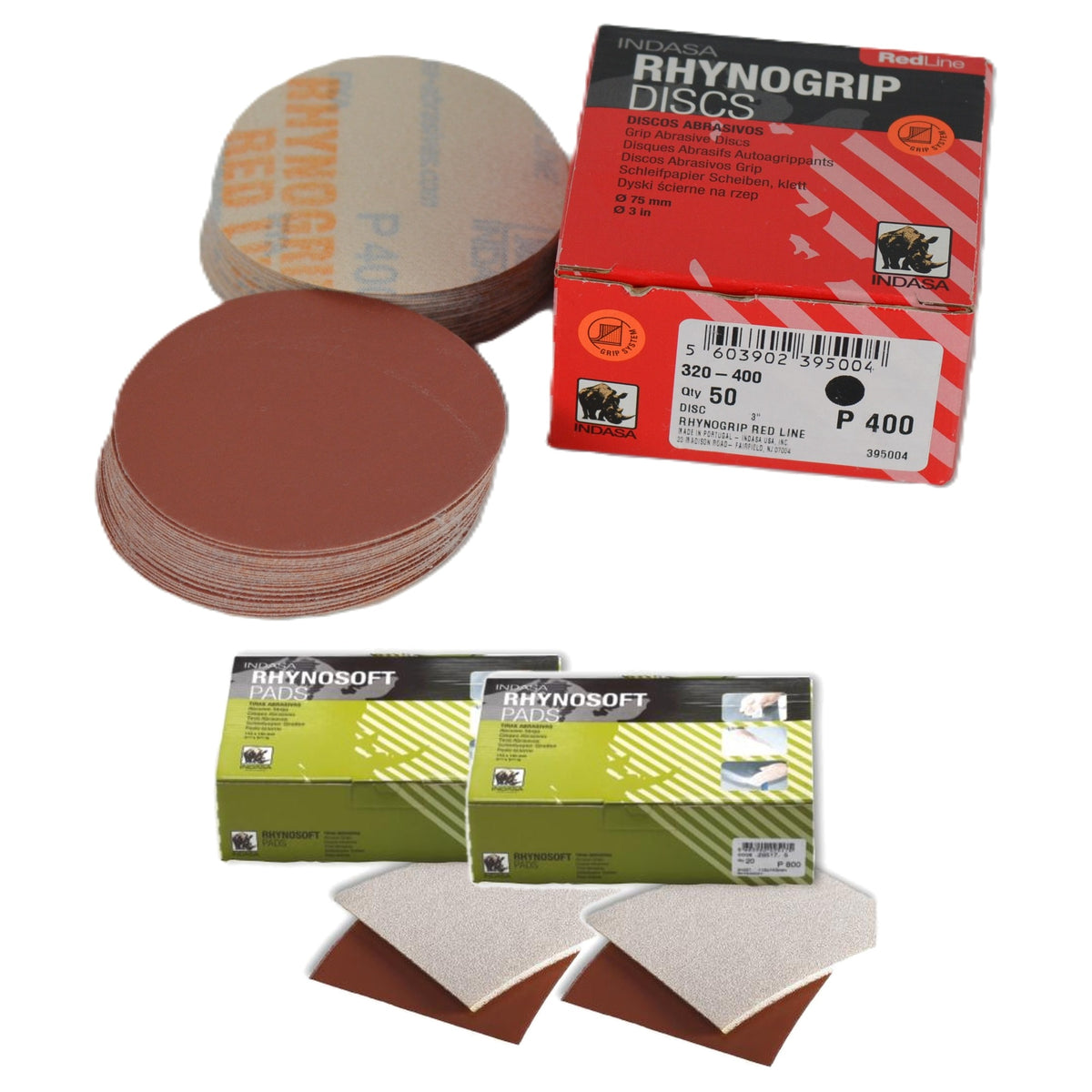 Spot repair sanding kit - Indasa RedLine 3 inch discs and Rhynosoft foam pads