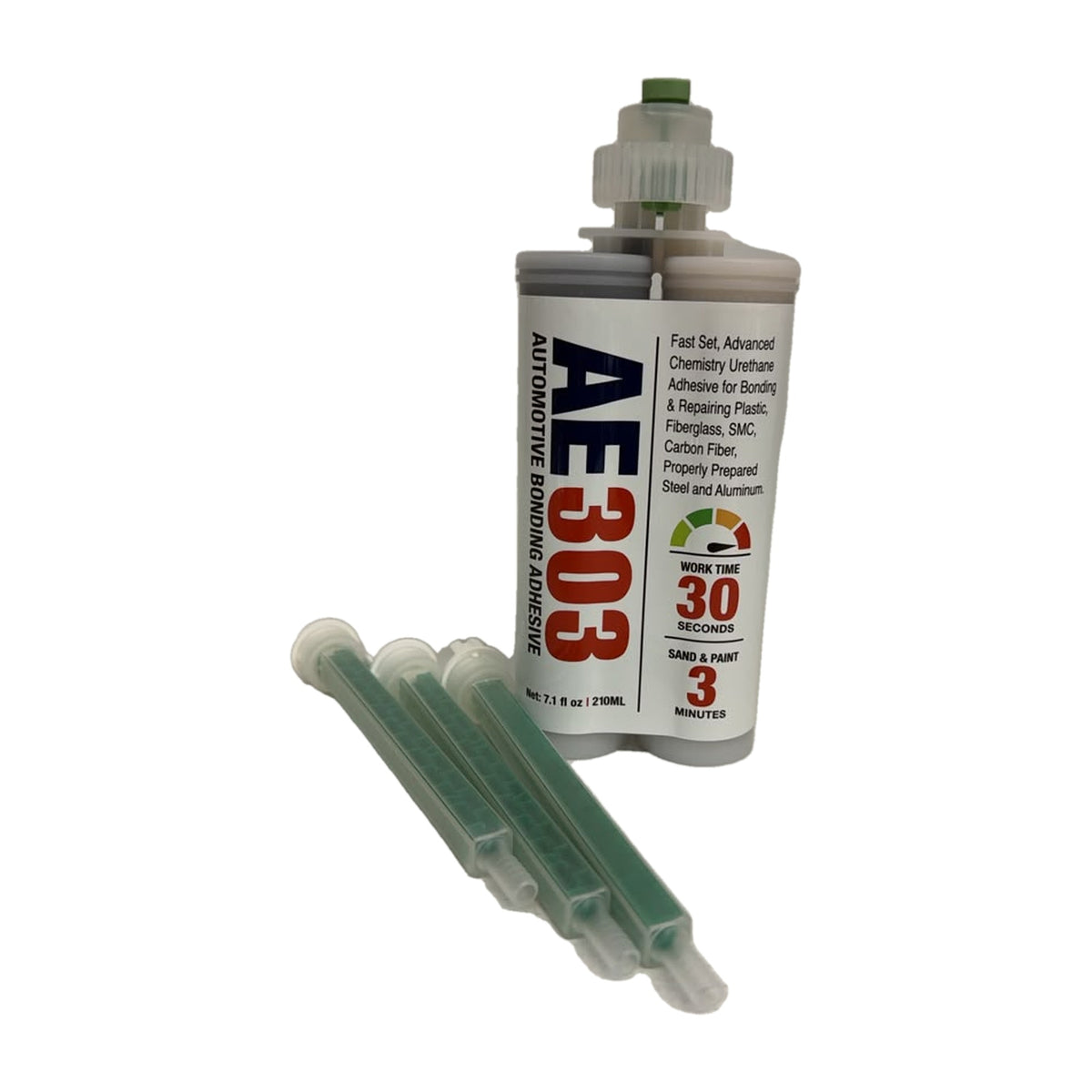 Adhesive Engineering AE 303 Automotive Bonding Adhesive, 30-Second Fast Set – 210 mL Kit with 3 Mixing Nozzles