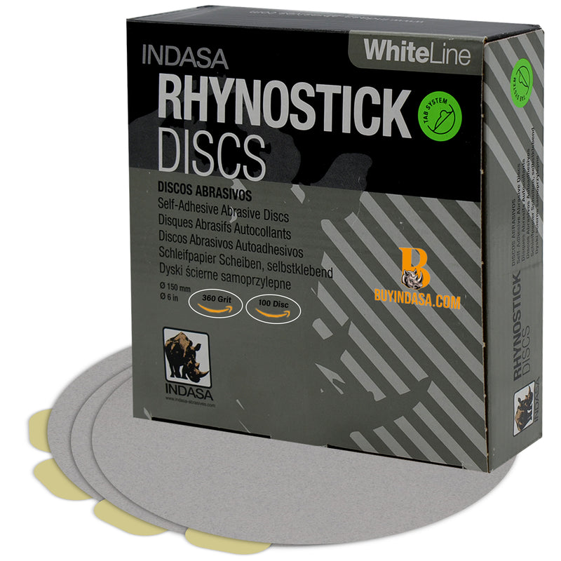 Indasa 6" Rhynostick Whiteline PSA Solid Sanding Discs, 60 Series