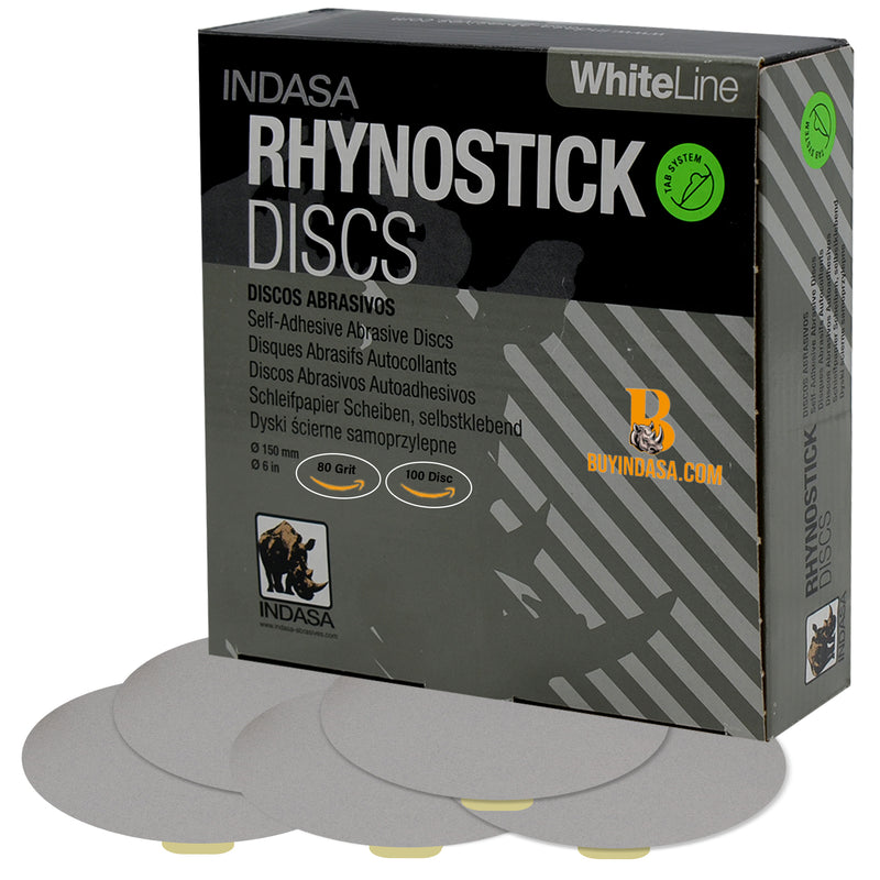 Indasa 6" Rhynostick Whiteline PSA Solid Sanding Discs, 60 Series