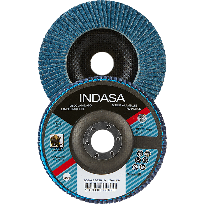 Indasa 4.5" X 7/8" Rhyno Flap Zirc Discs, Fiberglass Hub, Zirconia, T29 Conical