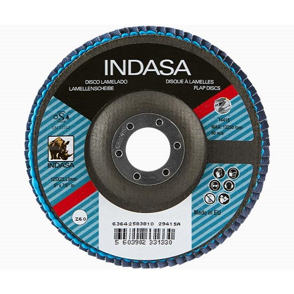 Indasa 7" x 7/8" Rhyno Flap Zirc Sanding Discs (Fiberglass Hub, Z/A, Type 29 Conical Shape
