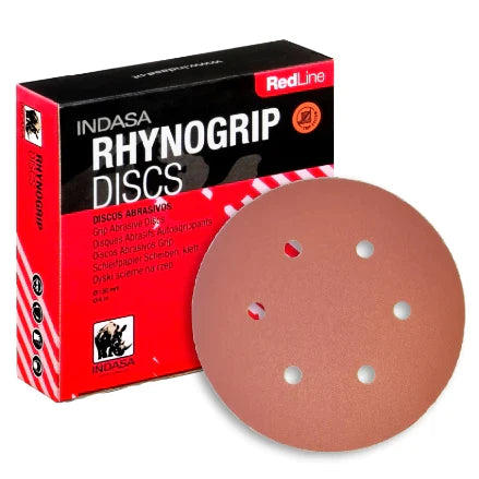 Indasa Rhynogrip RedLine 6" 6-Hole Vacuum Sanding Discs, 630 Series