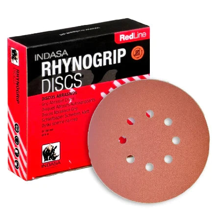 Indasa Rhynogrip RedLine 6" 8-Hole Vacuum Sanding Discs, 640 Series