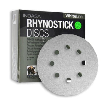 Indasa 5" 8-Hole WhiteLine Rhynostick Vacuum Sanding Discs, 56 Series