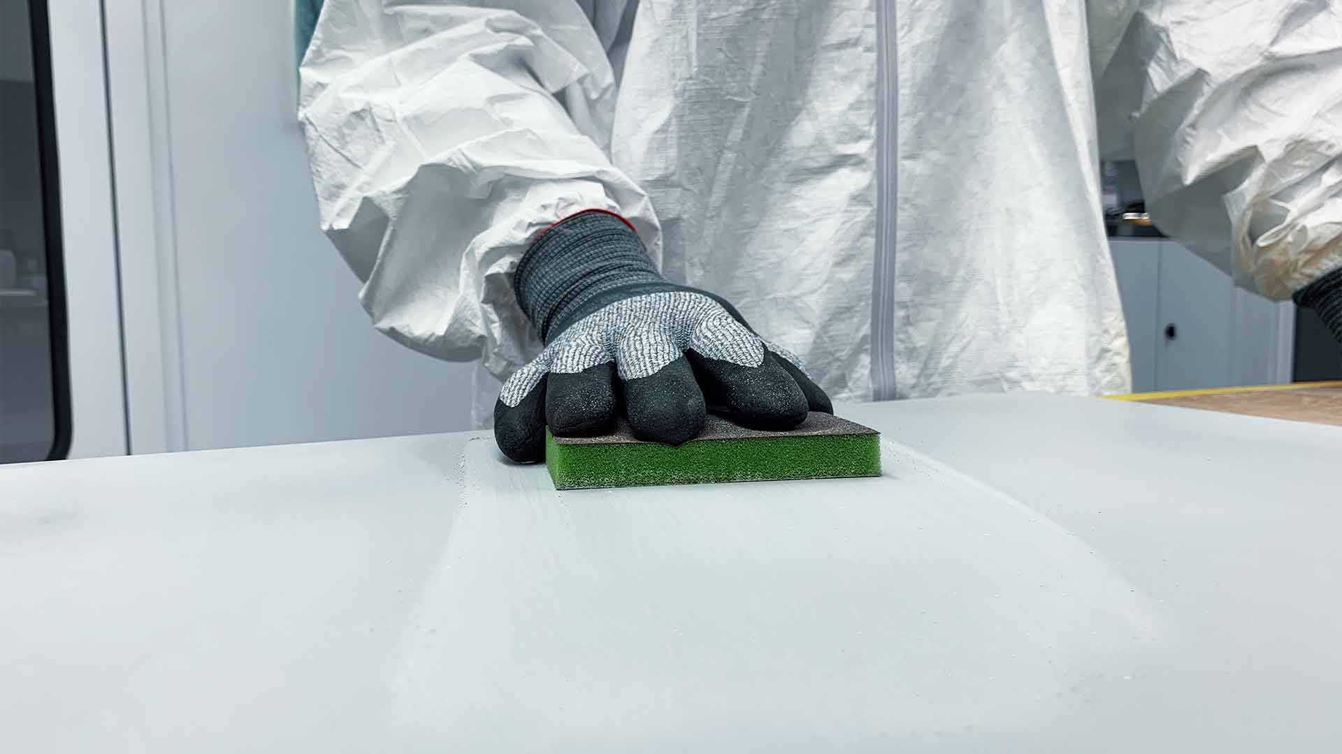Indasa Rhyno Sponge Mixed Grit Hand Sanding Pads - In Use | UnitedFinish.com