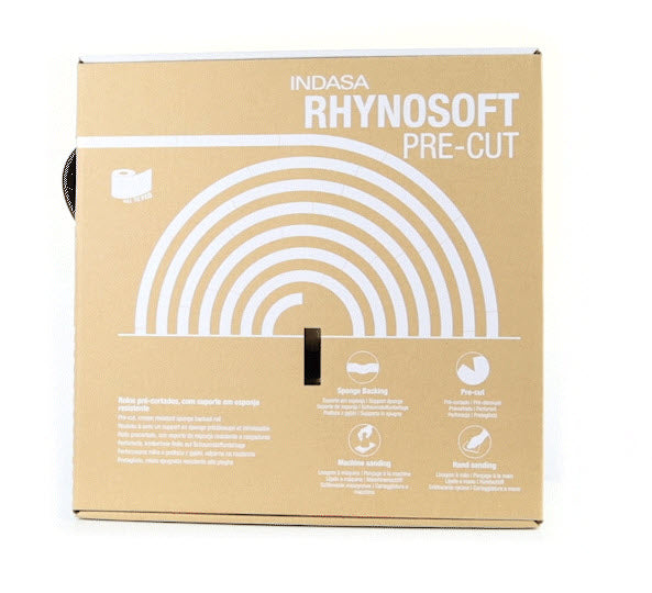 Indasa Rhynosoft PRE-CUT foam hand sanding pads, ready-to-roll boxed dispensers by INDASA